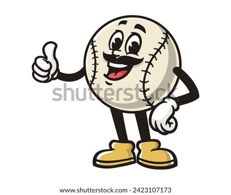 Baseball with mustache cartoon mascot illustration character vector clip art hand drawn