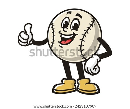 Baseball with thumb up and standing pose cartoon mascot illustration character vector clip art hand drawn