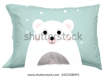 Soft pillow with printed cute bear isolated on white