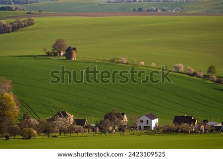 Gorgeous countryside near   an old mill on a hill . Location place South Moravia region, Czech Republic, Europe. Photo wallpaper. 