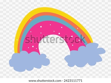 Hand drawn colorful rainbow and clouds. Vector illustration