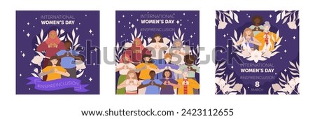 IWD Inspire Inclusion campaign, International Women's Day 2024 Square social media post template collection features a diversity of women making the heart gesture with their hands. Royalty-Free Stock Photo #2423112655