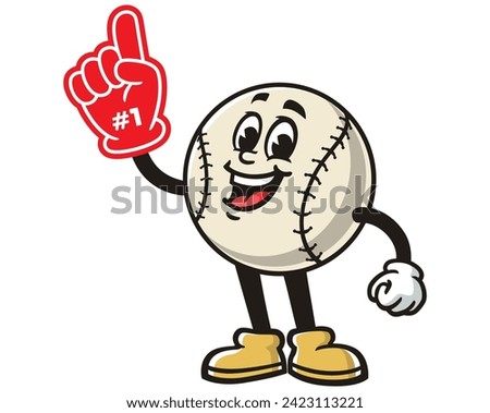 Baseball with foam finger cartoon mascot illustration character vector clip art hand drawn