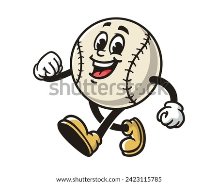Baseball take a leisurely walk cartoon mascot illustration character vector clip art hand drawn