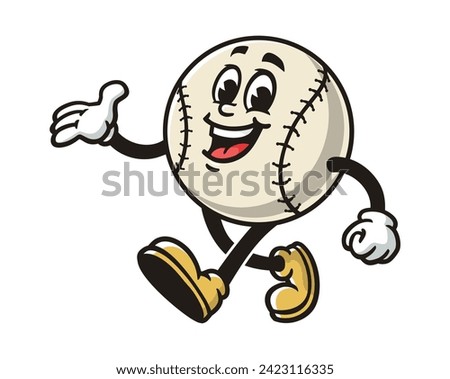 walking Baseball cartoon mascot illustration character vector clip art hand drawn