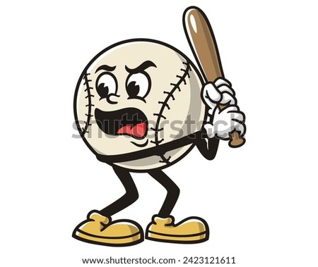 Baseball is hitting with a baseball bat cartoon mascot illustration character vector clip art hand drawn