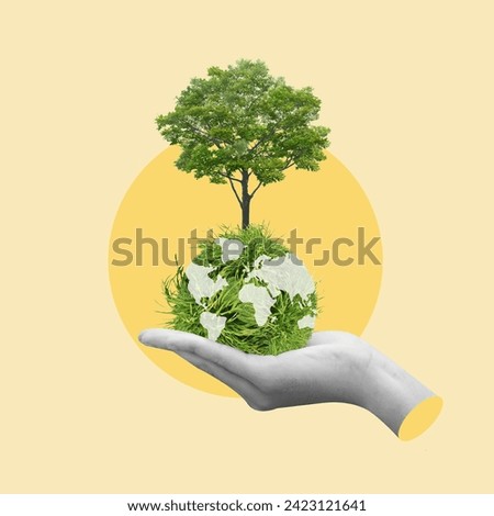 Hand holding green earth, tree, ESG, CO2, net zero, environment, global sustainable, Save our planet, World Environment Day, World Earth Day, Climate change, Nature, Environment, Globe, Manager