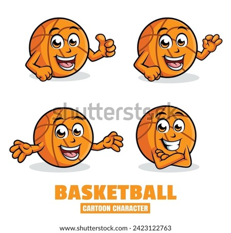 Cute Basketball Cartoon mascot character vector illustration set in differnt poses