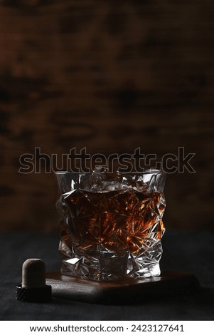 Beautiful picture of whiskey or bourbon with just ice