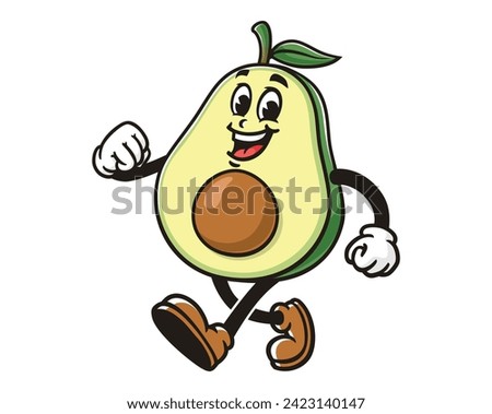 walking Avocado cartoon mascot illustration character vector clip art hand drawn