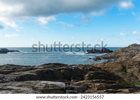 The grey rocks adorn the wild coast of the Quiberon Peninsula in Morbihan, Brittany.