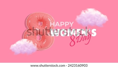 8 march women's day Poster or banner with realistic text and cloud. 8 march concept. Promotion and shopping template for Love and women's day concept. Vector illustration