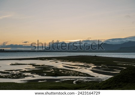 Spectacular natural Icelandic glacial till at summertime sunset