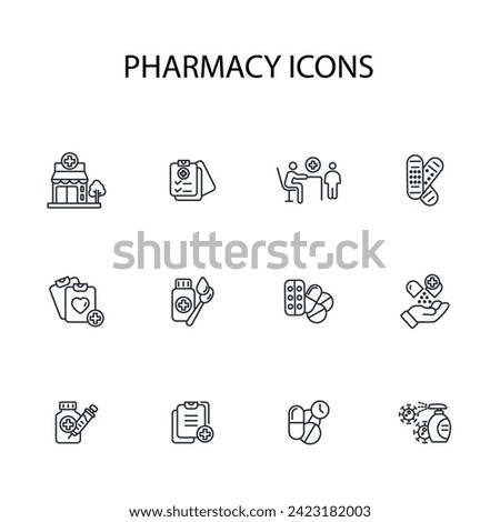 Pharmacy icon set.vector.Editable stroke.linear style sign for use web design,logo.Symbol illustration.