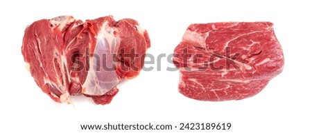Fresh raw mutton shoulder meat isolated on white background. Large piece of sheep fillet or filet closeup Royalty-Free Stock Photo #2423189619