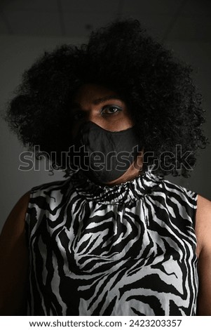 Beautiful African American Black woman lady wearing covid mask in lovely clothes dress form fitting shorts tee shirt