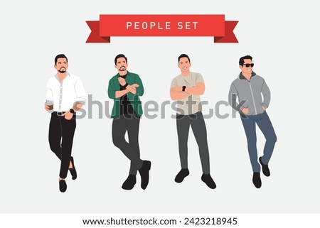 Vector illustration of a set of men in casual clothes. Flat style.