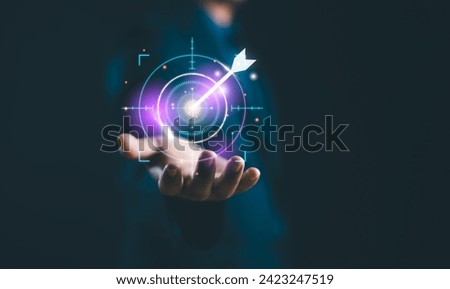 Business goals and targets. Analytical businessperson planning business growth, strategy digital marketing, profit income, economy, stock market trends and business, technical analysis strategy Royalty-Free Stock Photo #2423247519