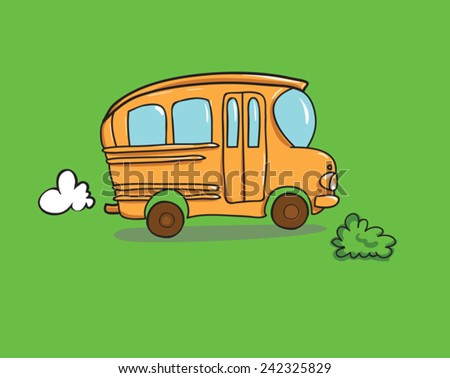 orange school bus riding on the green grass. vector