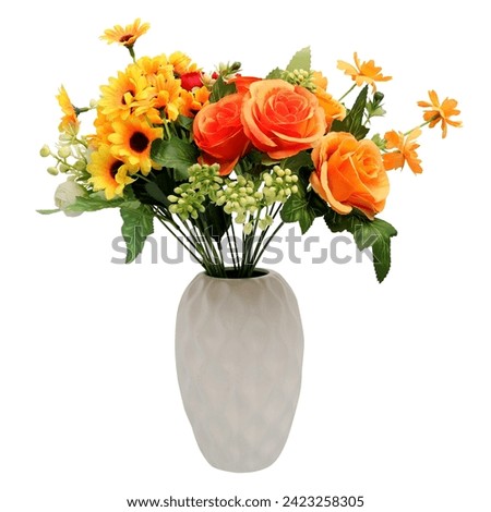 A bouquet of flowers in a white vase