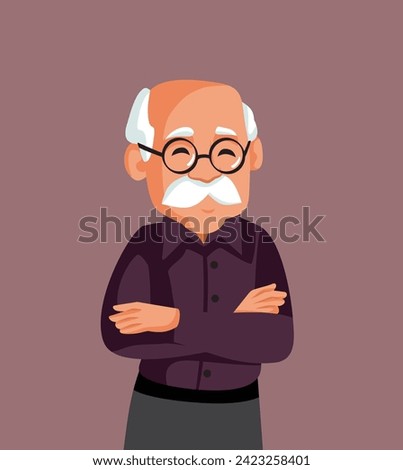 
Elderly Man Standing with Arms Crossed Vector Character Illustration. Happy mature guy feeling confident and relaxed 
 Royalty-Free Stock Photo #2423258401