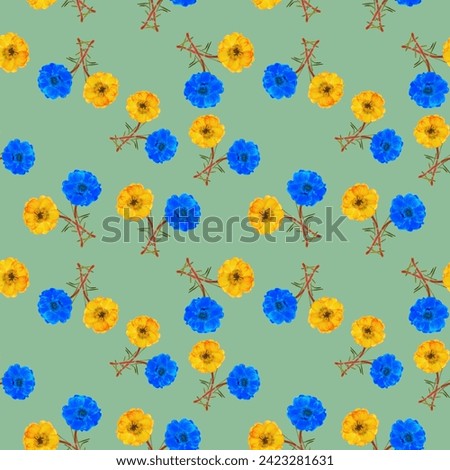 Portulaca. Decorative art-deco design element, floral ornament. Seamless pattern for bandana, shawl, hijab, neck scarf. Kerchief design or tablecloth print, scarf, towel. For textile, cotton fabric. Royalty-Free Stock Photo #2423281631