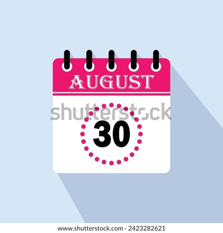 Icon calendar day - 30 August. 30 days of the month, vector illustration.