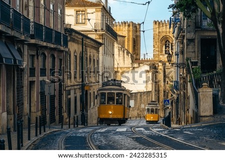 classic and touristy route, number 28 tram of lisbon in portugal Royalty-Free Stock Photo #2423285315