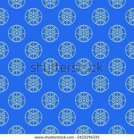 AI Brain inside Earth Globe vector Artificial Intelligence concept outline blue seamless pattern