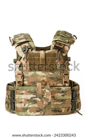 Camouflage bulletproof vest isolated on white background