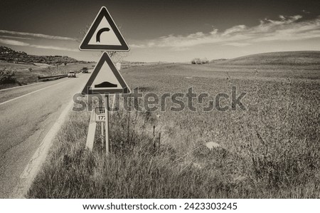 Road signs in Tuscany countryside.