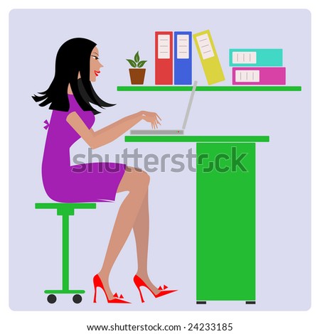 vector illustration of a secretary who works on computer