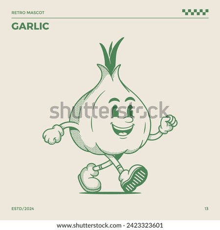 Garlic Retro Mascot, cartoon mascot Royalty-Free Stock Photo #2423323601