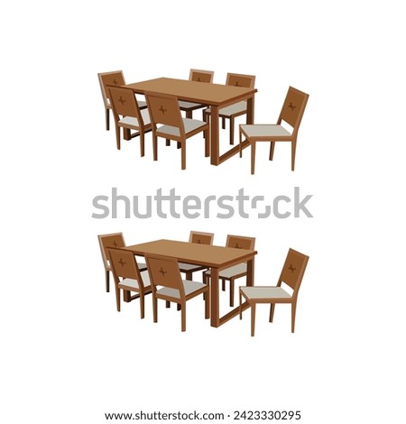 Dining table set. Isolated. dining table and comfortable chairs in modern home with elegant table setting. Modern designer, dining table isolated on white background.