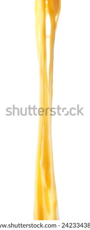 Stretching delicious melted cheese isolated on white Royalty-Free Stock Photo #2423343827