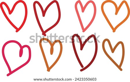 Lots of Valentine's hearts on a white background. Vector hearts with a red outline on a white background. Graphic illustration of EPS 10