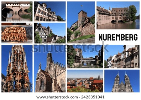 Nuremberg, Germany postcard - travel place landmark photo collage. Royalty-Free Stock Photo #2423351041