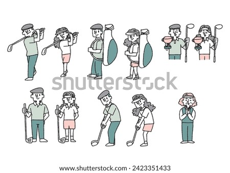 Clip art set of people playing golf