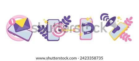 Set of clip art with mobile phone on white background. Concept o