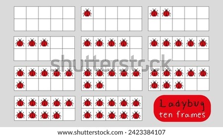 Counting activity for kids.  Ladybugs ten frames clipart to create math worksheets, preschool, prekinder, and kindergarten resources