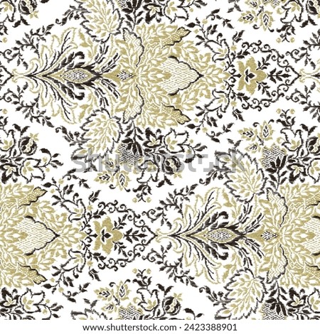 Hand-drawn floral seamless pattern with crown vintage background. Gold regal pattern can be used for wallpaper, textiles, patterns, web page background,