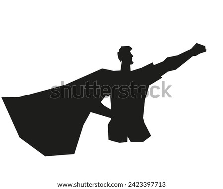 Silhouette of Superhero, symbol of strength and power. Black contour image of superhero and a symbol of heroism, vector illustration isolated on white background.