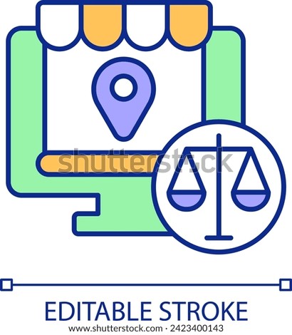 2D simple editable e-commerce laws icon representing cyber law, isolated vector, thin line illustration.