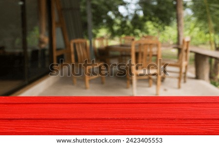 Wooden tabletop, isolated blurred background, natural coffee shop