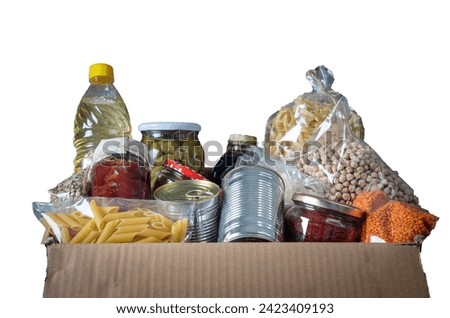 Volunteer with box of food for poor . Ramazan kolisi . Donation concept Royalty-Free Stock Photo #2423409193