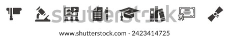 Business college education icons vector. Graduation related flat icons.