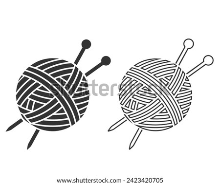 All of wool yarn and knitting needles line icon set black color vector flat sign Royalty-Free Stock Photo #2423420705