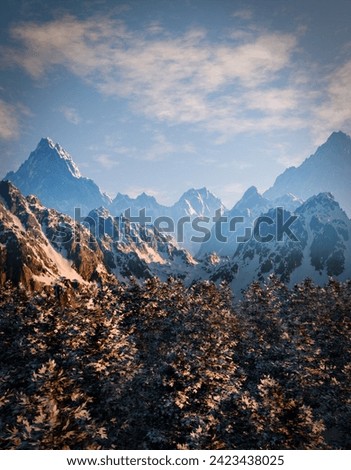 Winter landscape scene background. 3d rendering
