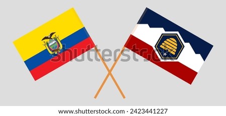 Crossed flags of Ecuador and The State of Utah. Official colors. Correct proportion. Vector illustration
