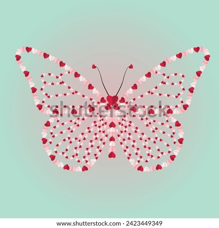 Butterfly Red, pink and white flying hearts isolated. Paper cut decorations for Valentine's day border. Vector illustration. 